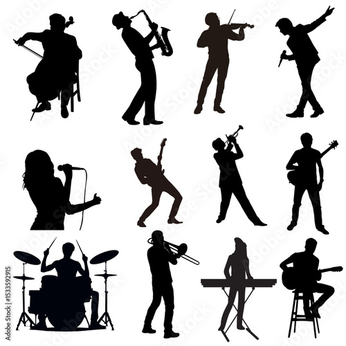 silhouettes of musicians with instruments
