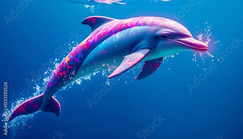 Mystical dolphin, ocean energy, vibrant colors, graceful movement, aquatic life,  serene,  water
