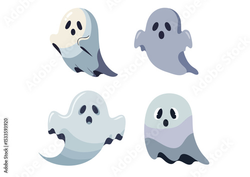 Ghost illustration with rounded edges and surprised expression, symbolizing stylized fear
