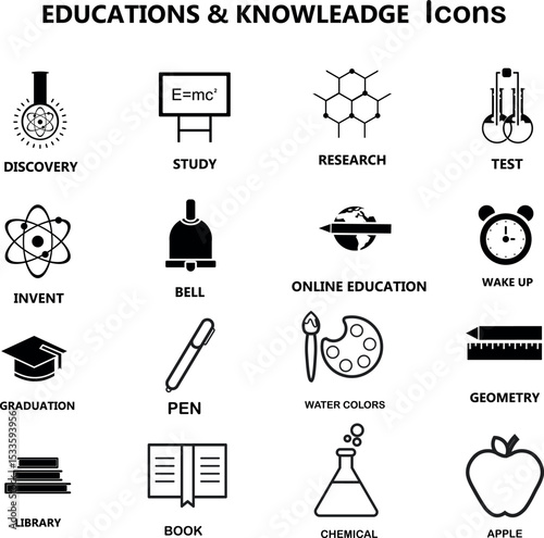 Flat education icons pack for learning apps and e-learning platforms