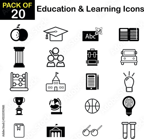 University, school, and online study icons collection