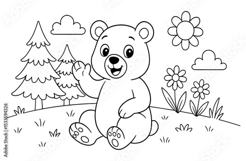 Coloring page of cute bear for kids coloring book