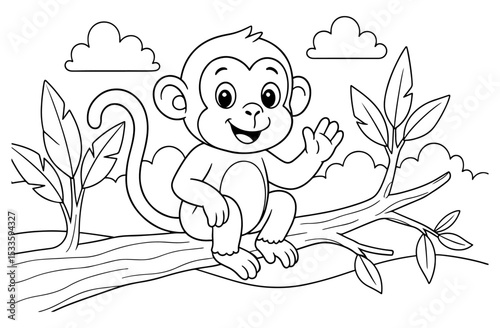 Coloring page of cute monkey for kids coloring book