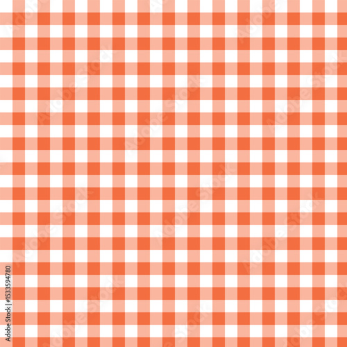 Orange and White Gingham Seamless Pattern, Classic Red-Orange Checkered Background