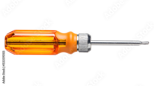 Close up image of an isolated orange handled screwdriver on a black background representing tools and repair equipment