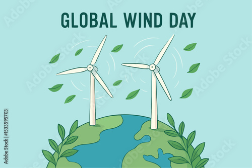 Global Wind Day. earth globe and wind. flyer, banner