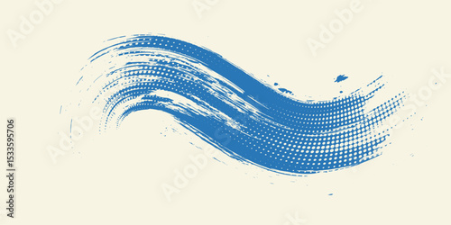 Grunge grainy blue brush stroke with spray texture. Hand drawn distress damaged vintage banner