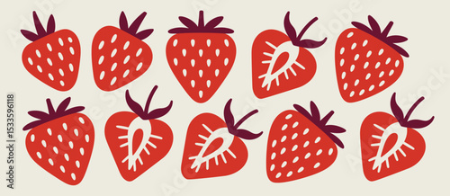 Collection of Cute Red Strawberry Illustrations