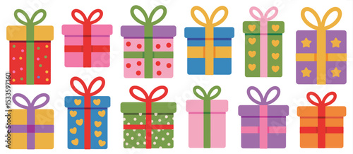 Twelve Colorful Wrapped Gift Boxes for Holiday Celebration