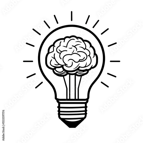 Creative Light Bulb with Brain Inside on Transparent Background