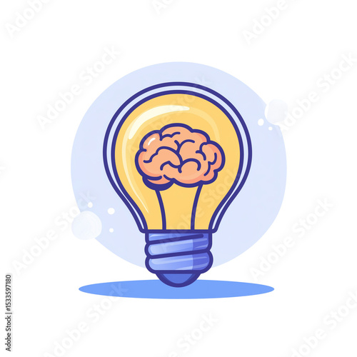 Creative Light Bulb with Brain Inside on Transparent Background