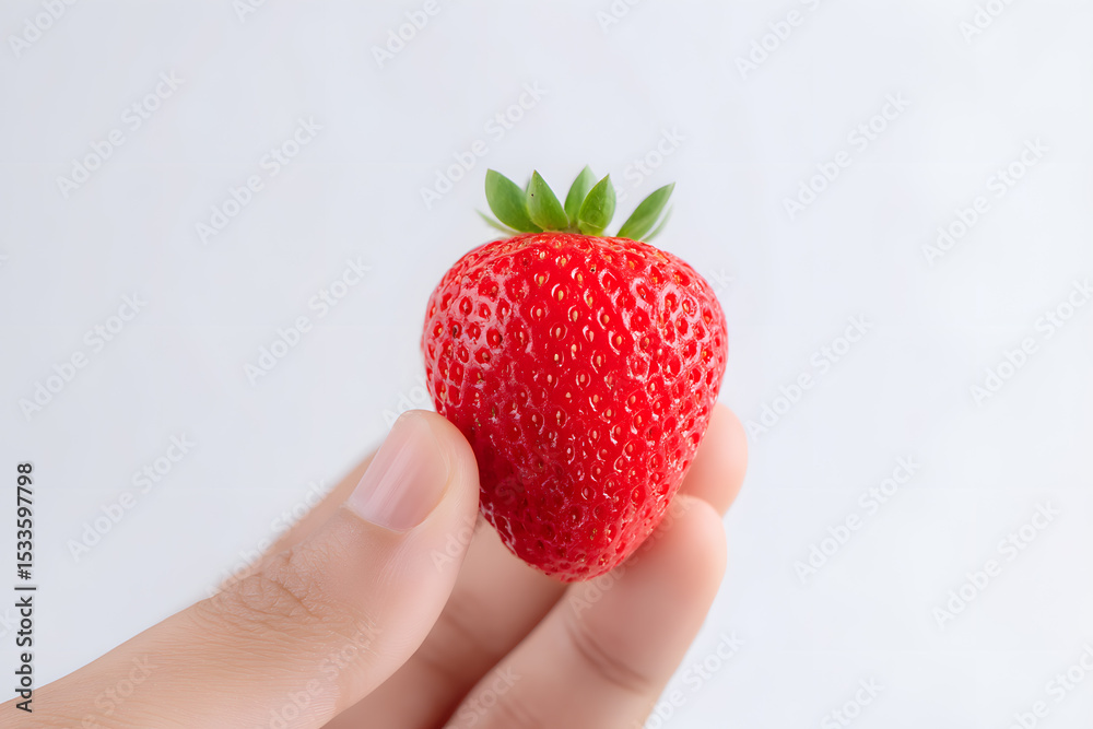 Fototapeta premium Close-up of a Strawberry Held by Hand