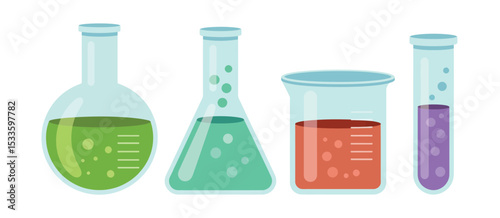 Laboratory Glassware with Colorful Liquids for Science Experiments