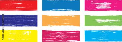 Set of colorful paint strokes with grunge brush stroke. Grungy brushes collection. Vector color paint brush. Rectangle brush collection. and  modern design accents on transparent background. 