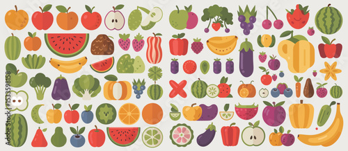 Colorful Flat Lay of Fresh Fruits and Vegetables