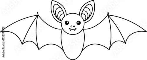 Cute Bat Line Art Vector – Halloween Cartoon Animal Outline for Kids and Crafts