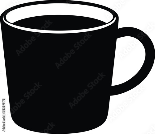 Coffee mug silhouette, Coffee Mug with Handle in Black and White Style