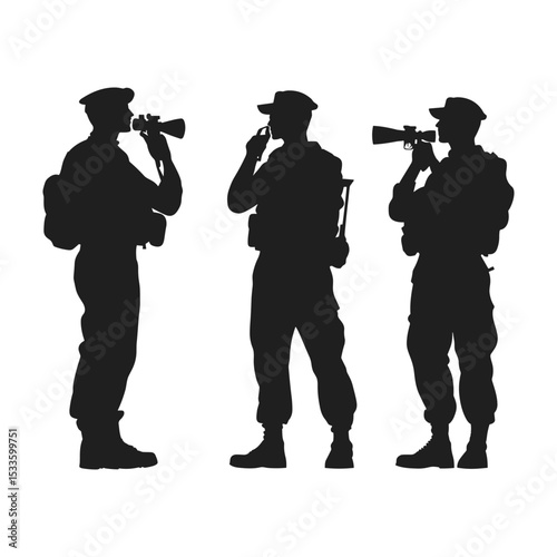 Silhouette of a military reconnaissance team using binoculars.