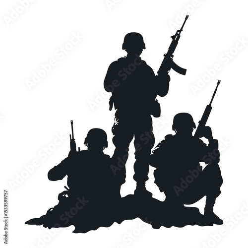 Military special forces team silhouette on a mission.
