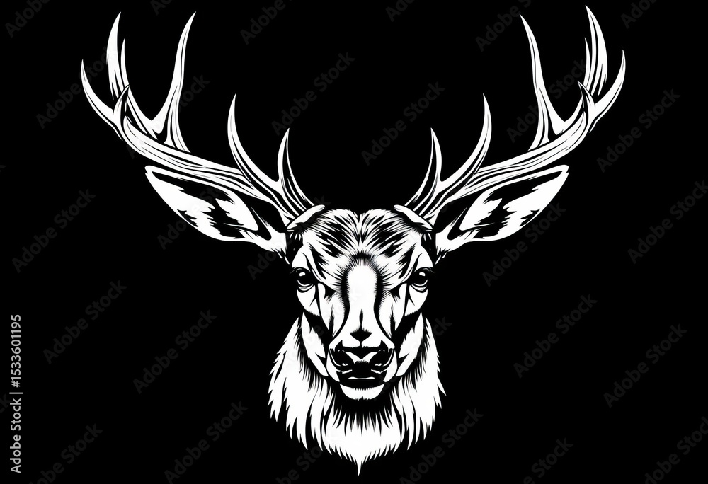 Obraz premium Black and white vector illustration of a realistic deer head portrait, suitable for tattoo design, fauna, portrait