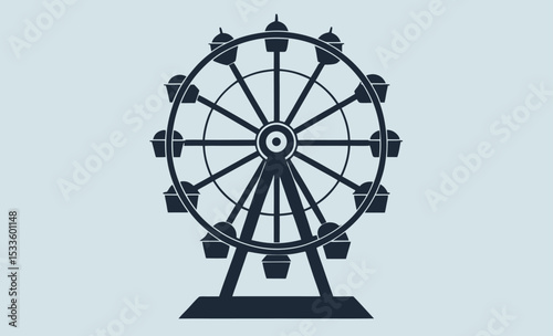 Ferris wheel silhouette, amusement ride vector, carnival attraction icon, fairground graphic design