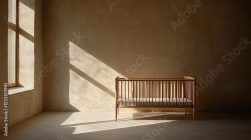 Minimalist Nursery Crib in Bright Modern Room with Soft Lighting