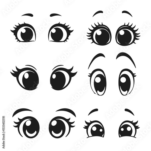 Collection of cartoon eyes in various expressions, black and white vector style with funny and surprised looks, cartoon eyes, funny expressions, vector eyes, comic style, eyes collection