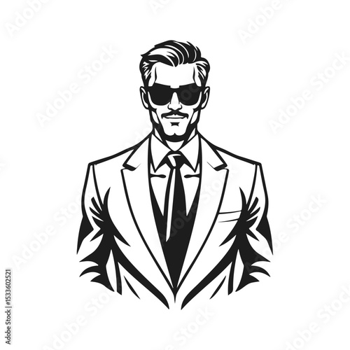 Stylish bearded businessman avatar in black suit and glasses, clean vector male portrait with modern haircut, business man, male avatar, bearded man, vector portrait, stylish character