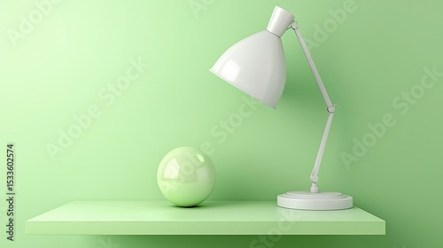 Modern Desk Lamp with Green Sphere on Minimalist Green Background