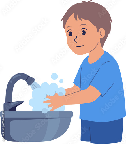 Kid Boy Washing Hands