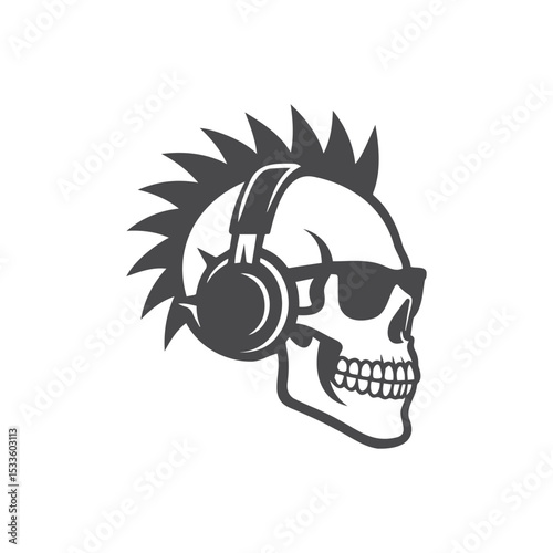 Grinning Skull with Spiky Headphones Vector Silhouette