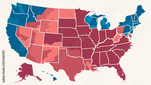 United states map with color coded regions showing different data variations across the country outline