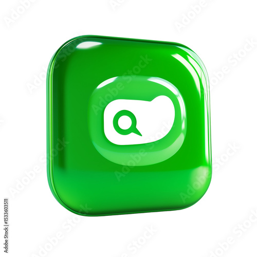 3D Green Icon with White Speech Bubble & Symbol  on Transparent Background
