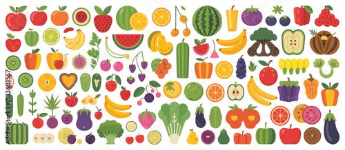 Assorted fresh fruits and vegetables flat lay