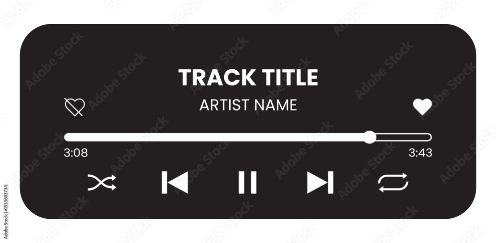 Music media player interface template. Music player vector design. Graphic mediaplayer panel template for mobile app. Modern playback of music application. Vector Illustration.