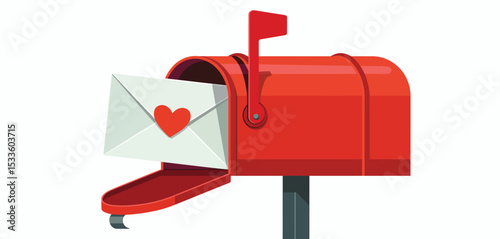 Red mailbox with love letter valentines day