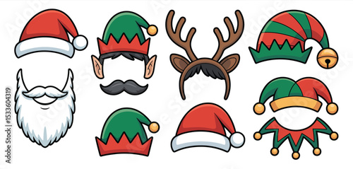 Christmas cartoon hats and facial hair photo booth props