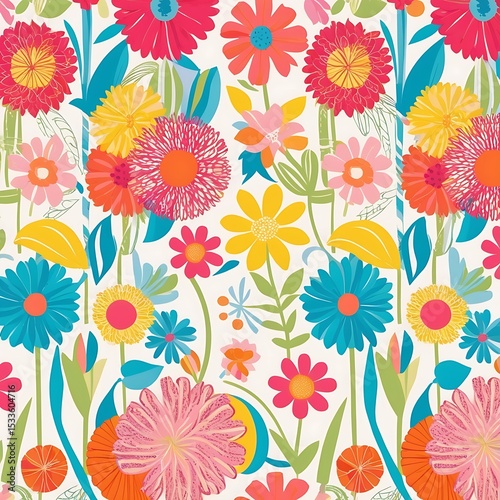 Vibrant colorful floral pattern seamless design