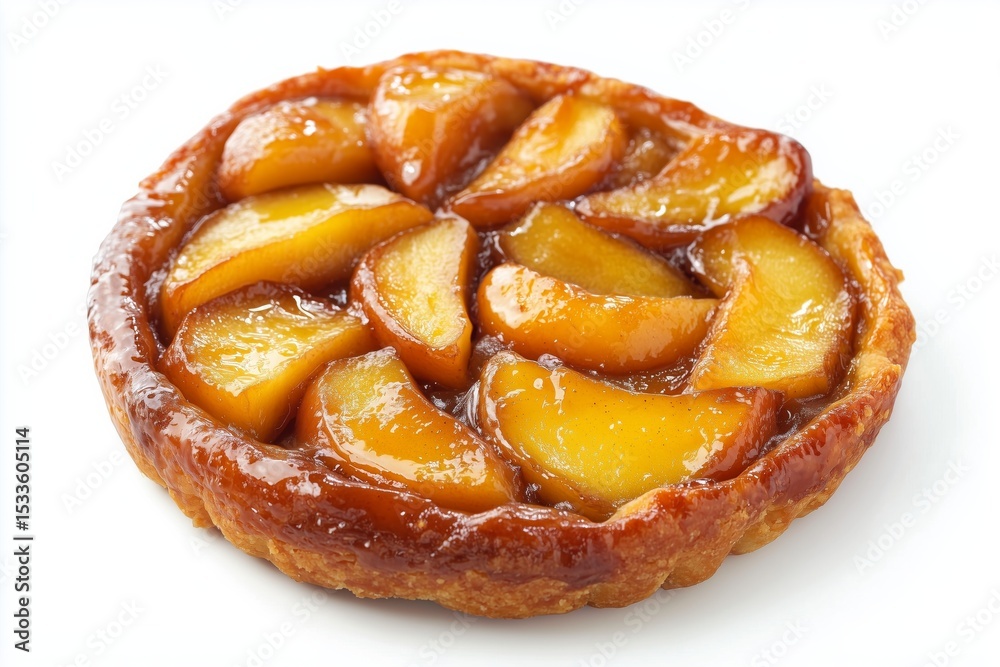 Fototapeta premium Caramelized apple tart with golden crust on white background showcasing a delicious dessert ready to indulge in