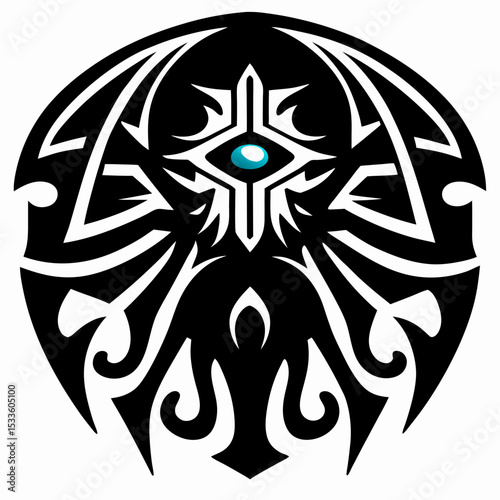 Tribal Octopus Tattoo Design Steel Tentacles and Central Eye
