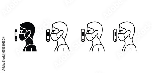 Person wearing mask temperature check icon set