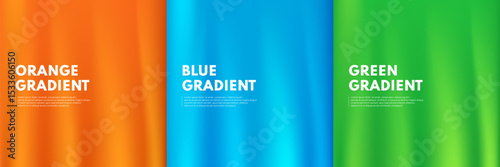 Set of abstract colorful gradient designs, Trendy vibrant color background. Orang, blue, green soft blur mesh gradient collection design. Use for cover book, poster, web banner, Print ad. Vector EPS10