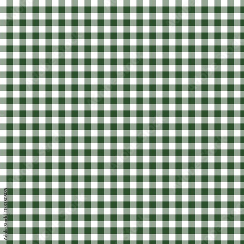 Dark Green and White Gingham Seamless Pattern, Forest Green Checkered Fabric Background
