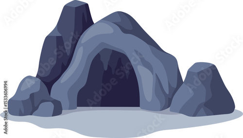 Illustration of a Cave Entrance Surrounded by Rocks

