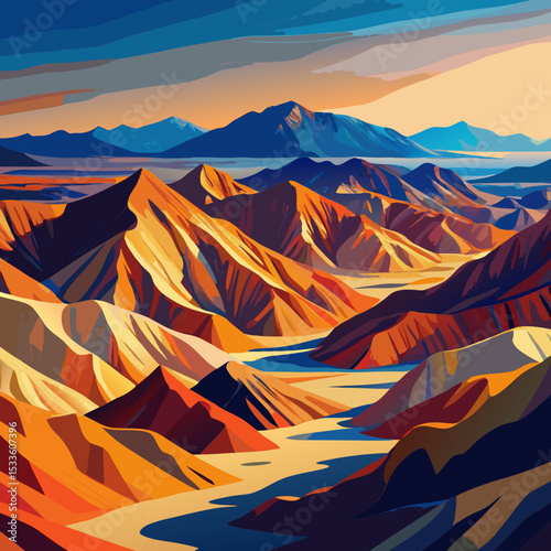 A panorama of multicolored hills in Death Valley

