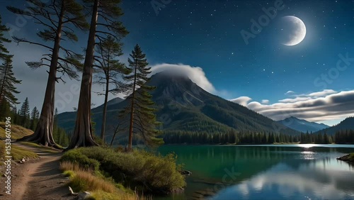 Moonlit Mountain Lake: A Serene Night Landscape