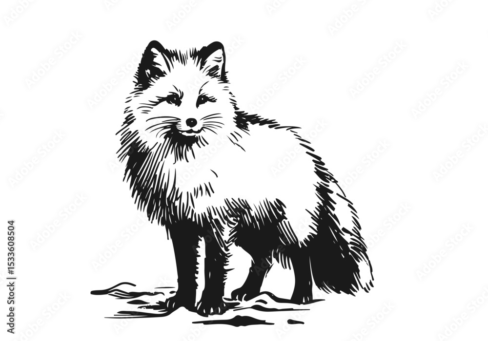 Fototapeta premium Arctic Fox hand drawn vector illustration