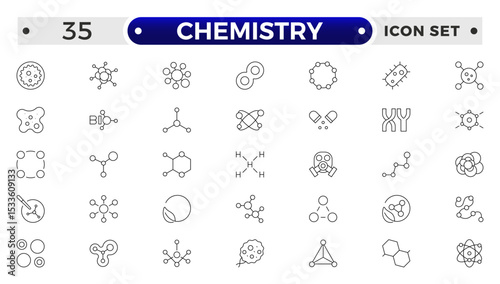 Chemistry outline icon set. Containing beaker, experiment, microscope, test tube, laboratory, molecule and more. Line vector icons collection.