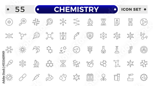 Chemistry outline icon set. Containing beaker, experiment, microscope, test tube, laboratory, molecule and more. Line vector icons collection.