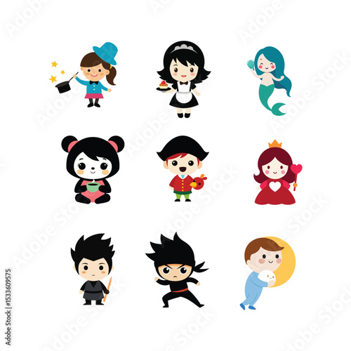 Whimsical Cartoon Character Collection Diverse Professions and Fantastical Beings in a Lighthearted and Playful Style Illustration